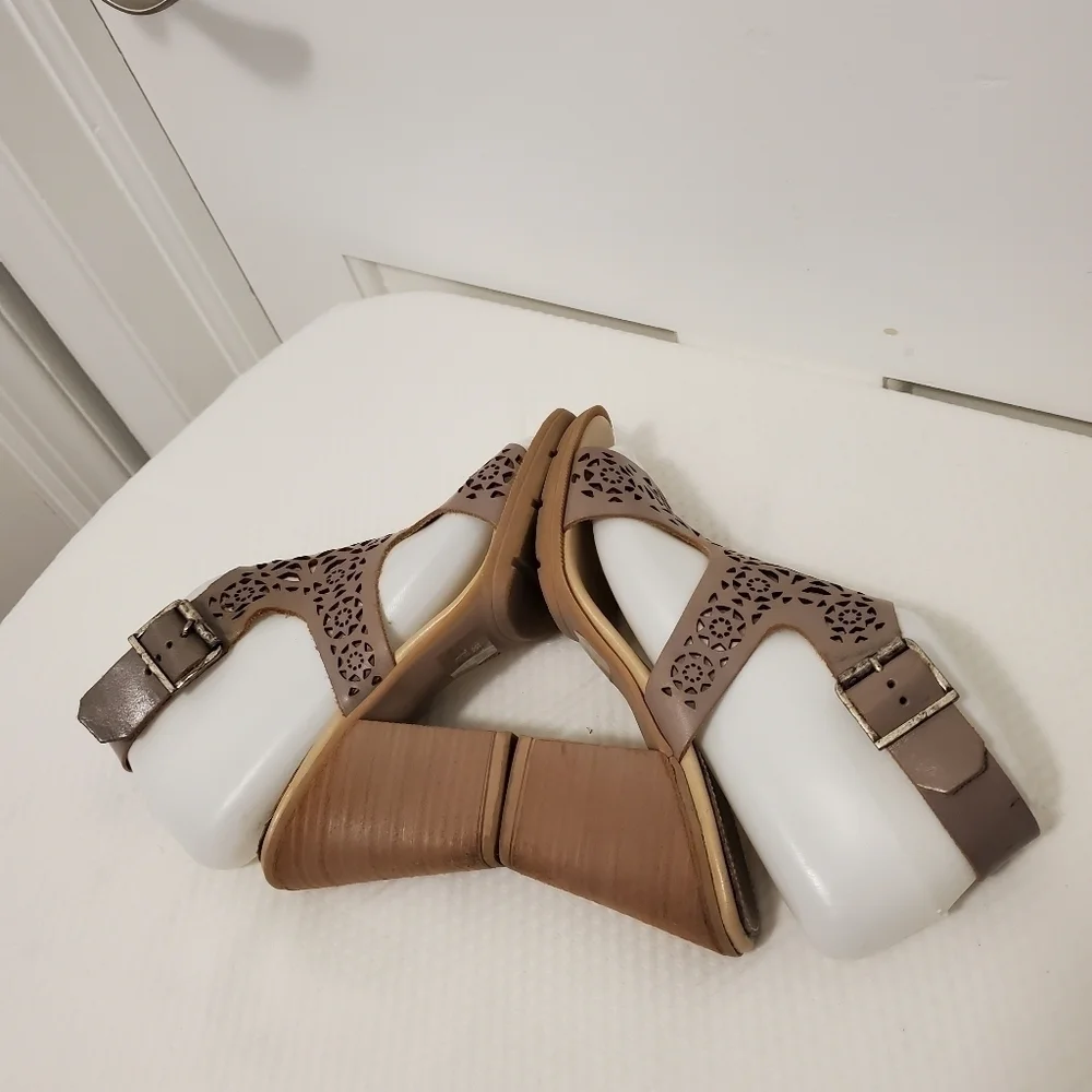 Barbara Barbieri Slingback Cutout Leather Peep Toe Heels Size 6 boho
