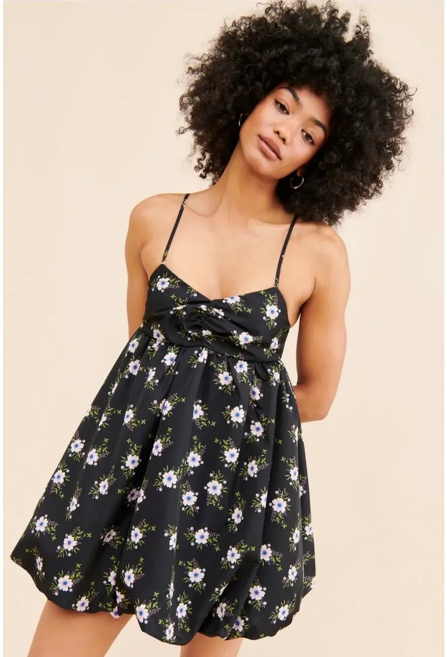 Free People In A Bubble, Bubble Hem Mini Dress in Black Floral, Med NWT
