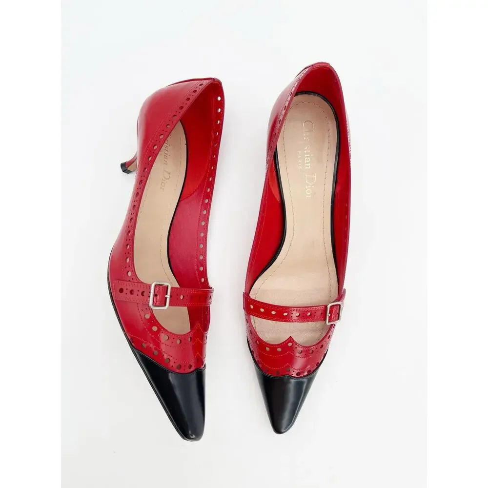 Dior Spectadior Red Black Brushed Calfskin Spectator Kitten Heel Pumps EU 39.5