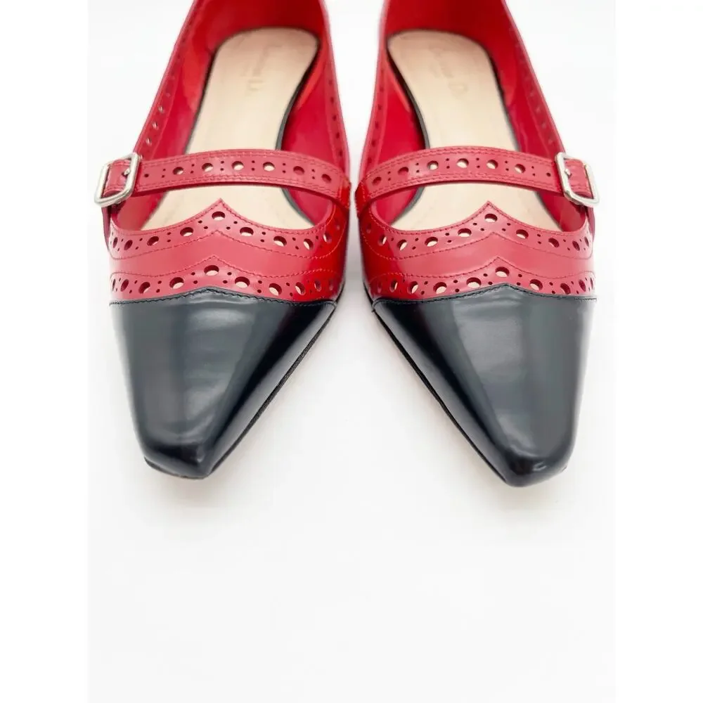 Dior Spectadior Red Black Brushed Calfskin Spectator Kitten Heel Pumps EU 39.5