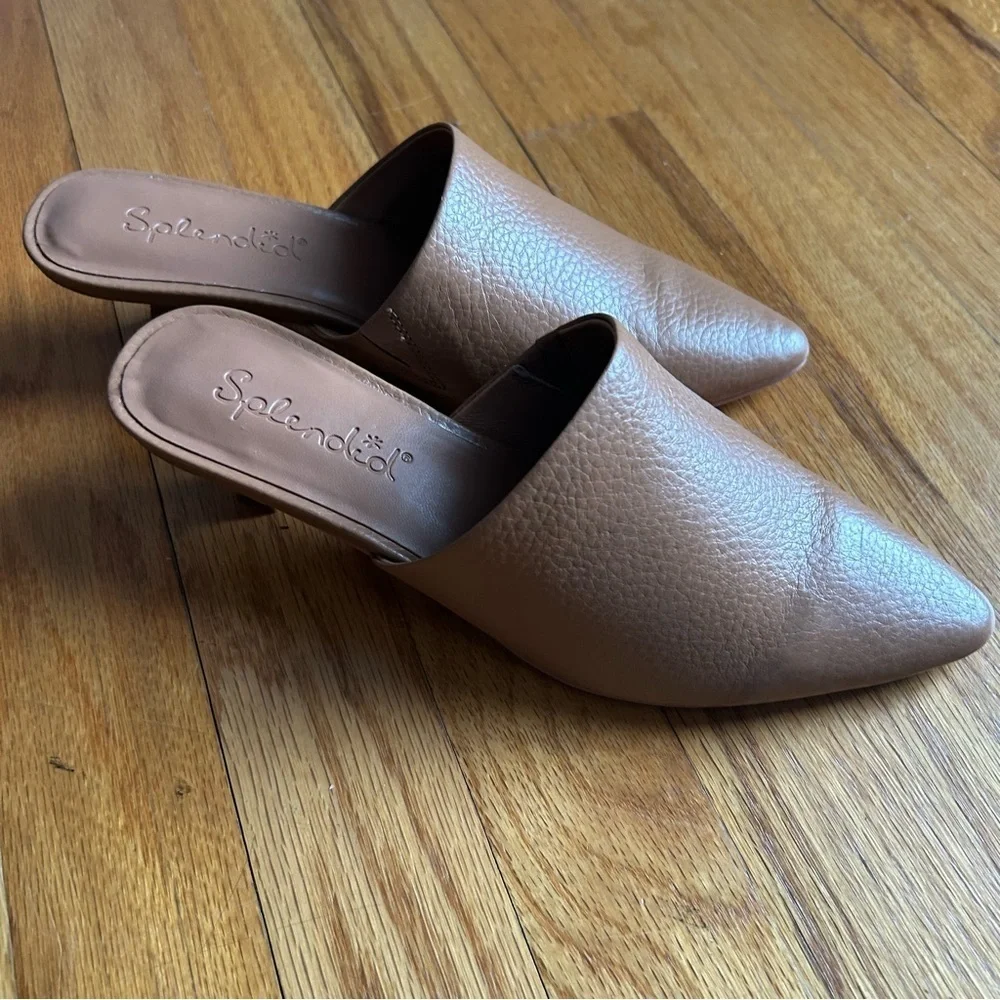 Splendid Tan Pointed Toe Kitten Heel Mule, Size 6. New in Box