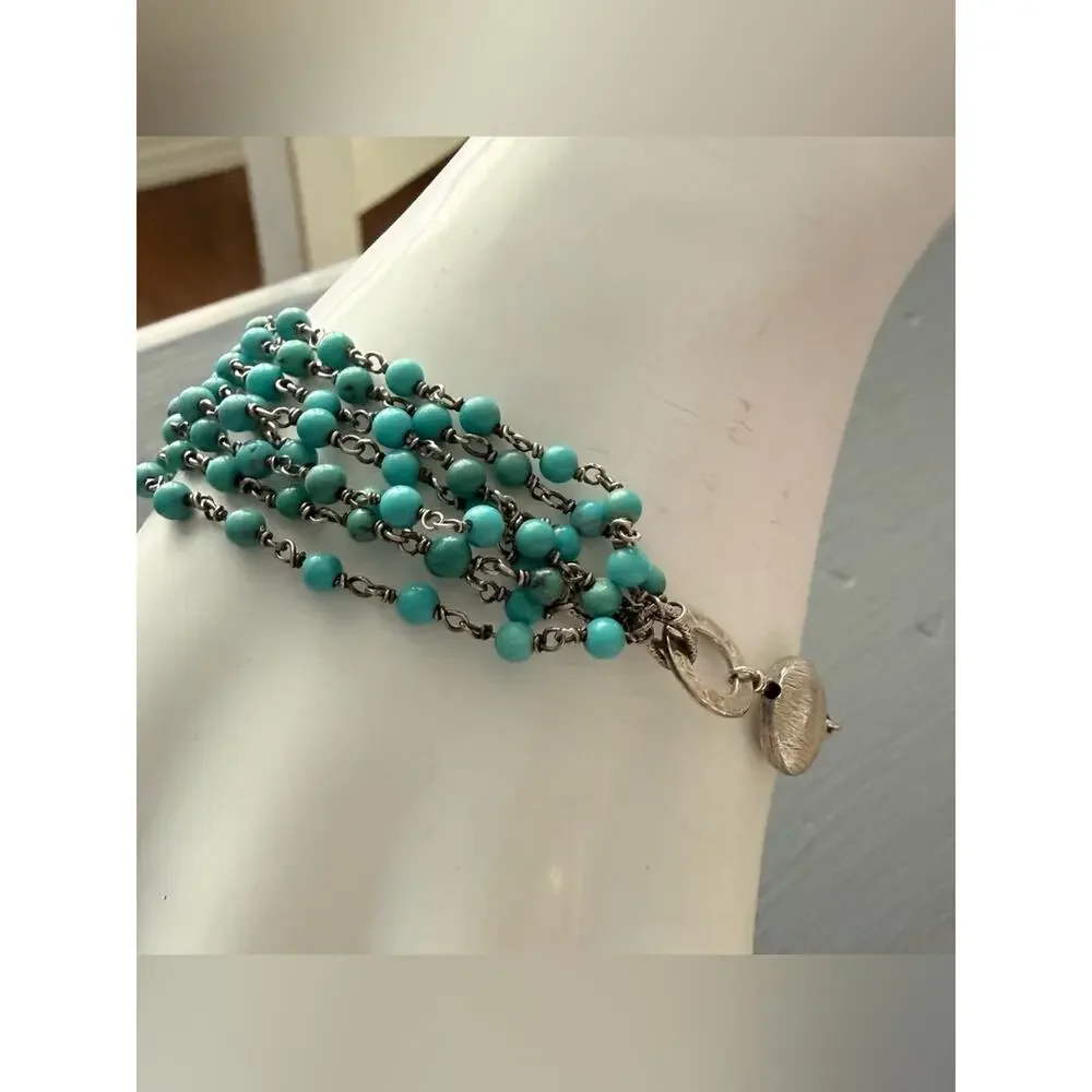 Mabel 925 Sterling Silver Beaded Multi Chain Toggle Bracelet