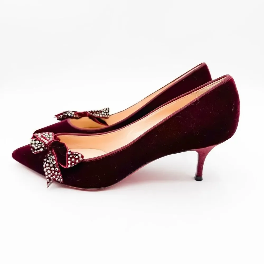Christian Louboutin Velvet Madame Menule Bow Pumps Kitten Heel EU 38.5 US 8.5