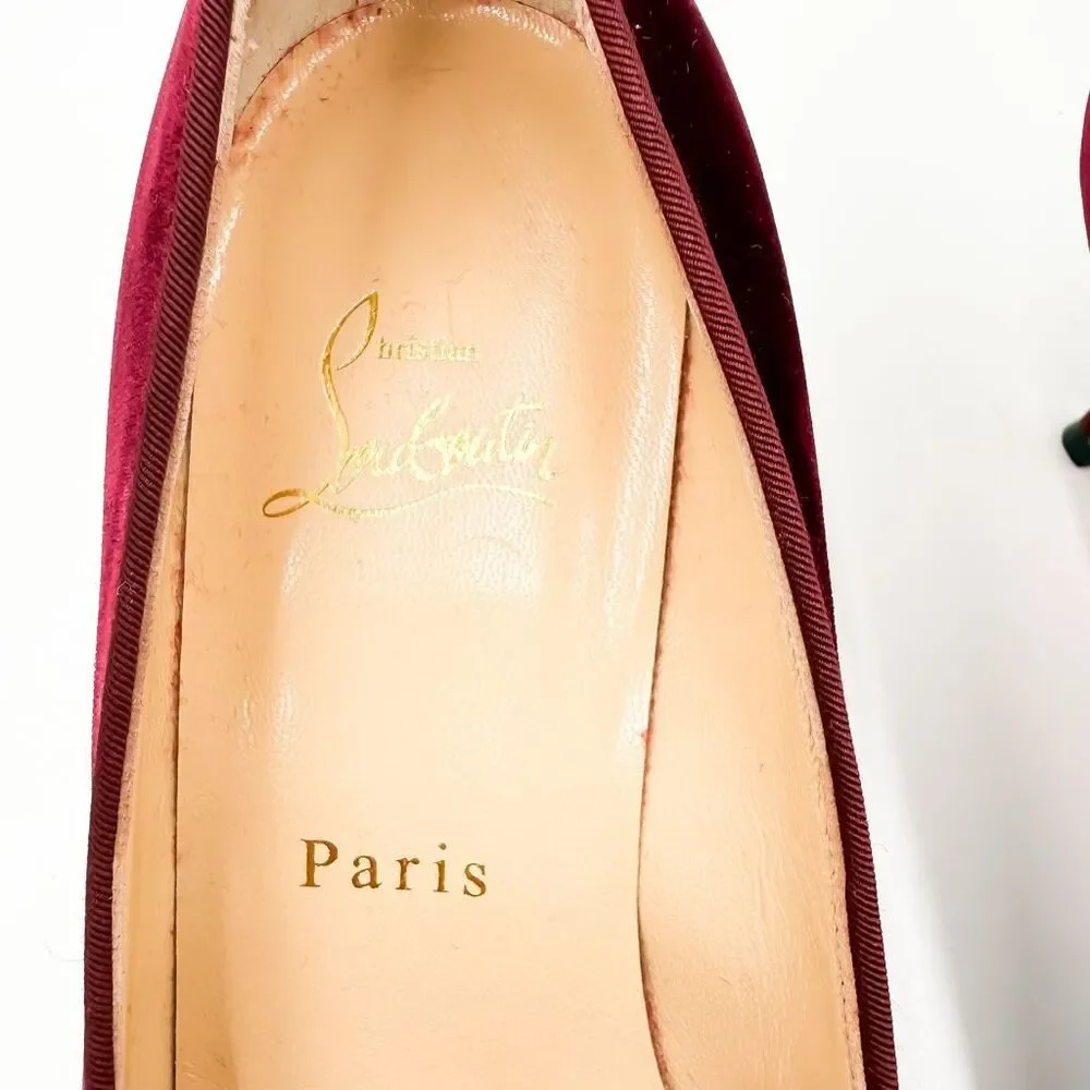Christian Louboutin Velvet Madame Menule Bow Pumps Kitten Heel EU 38.5 US 8.5