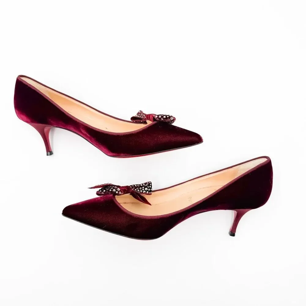 Christian Louboutin Velvet Madame Menule Bow Pumps Kitten Heel EU 38.5 US 8.5