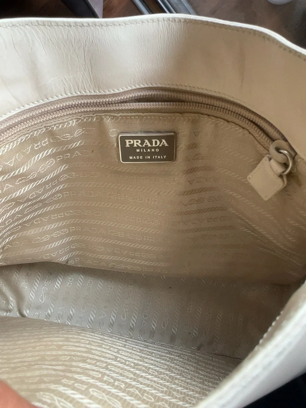 Prada Cream Leather Shoulder Bag with Braided Chain Strap
