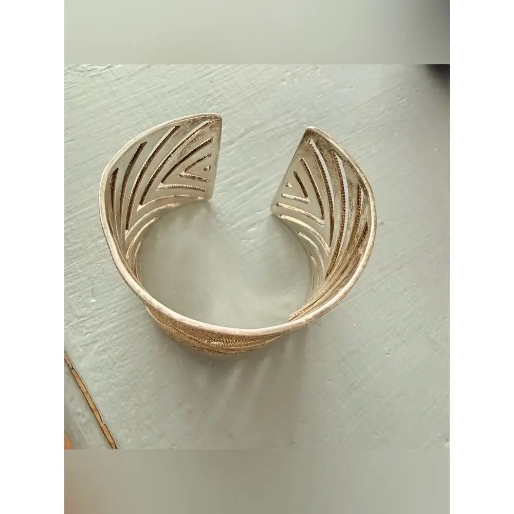 Anna Beck 925 Sterling Silver 18K Gold Plated Wide Cuff Bracelet