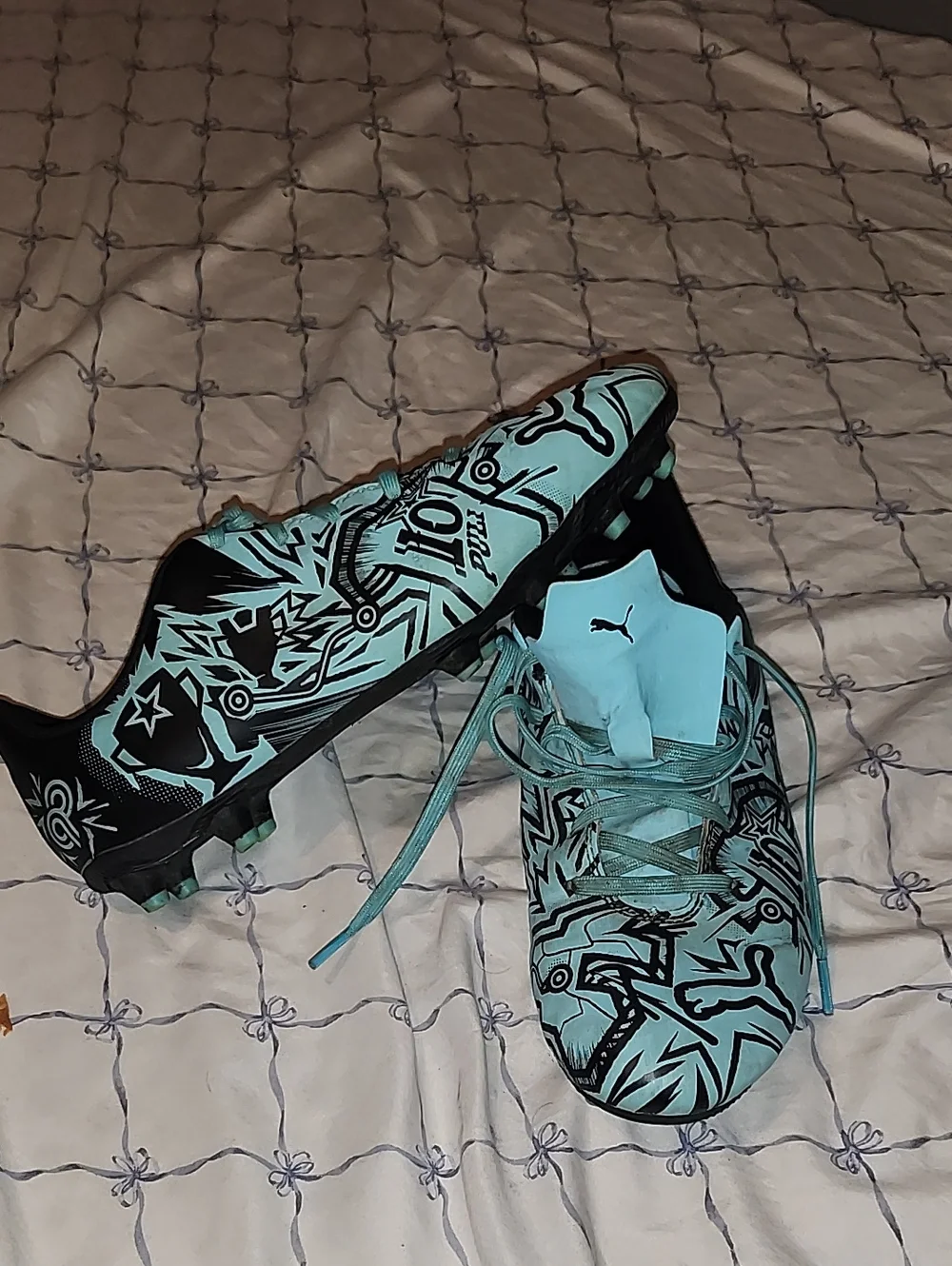Puma Teal Black Graphic Soccer Cleats - Men's Athletic Shoes