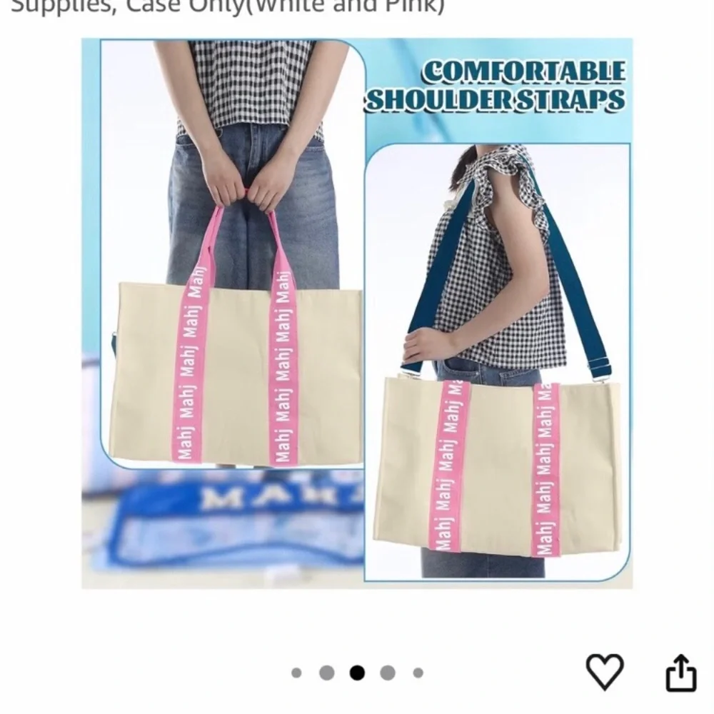 Canvas Mahjong Carrying Tote Bag with Pink Handles and Teal Strap