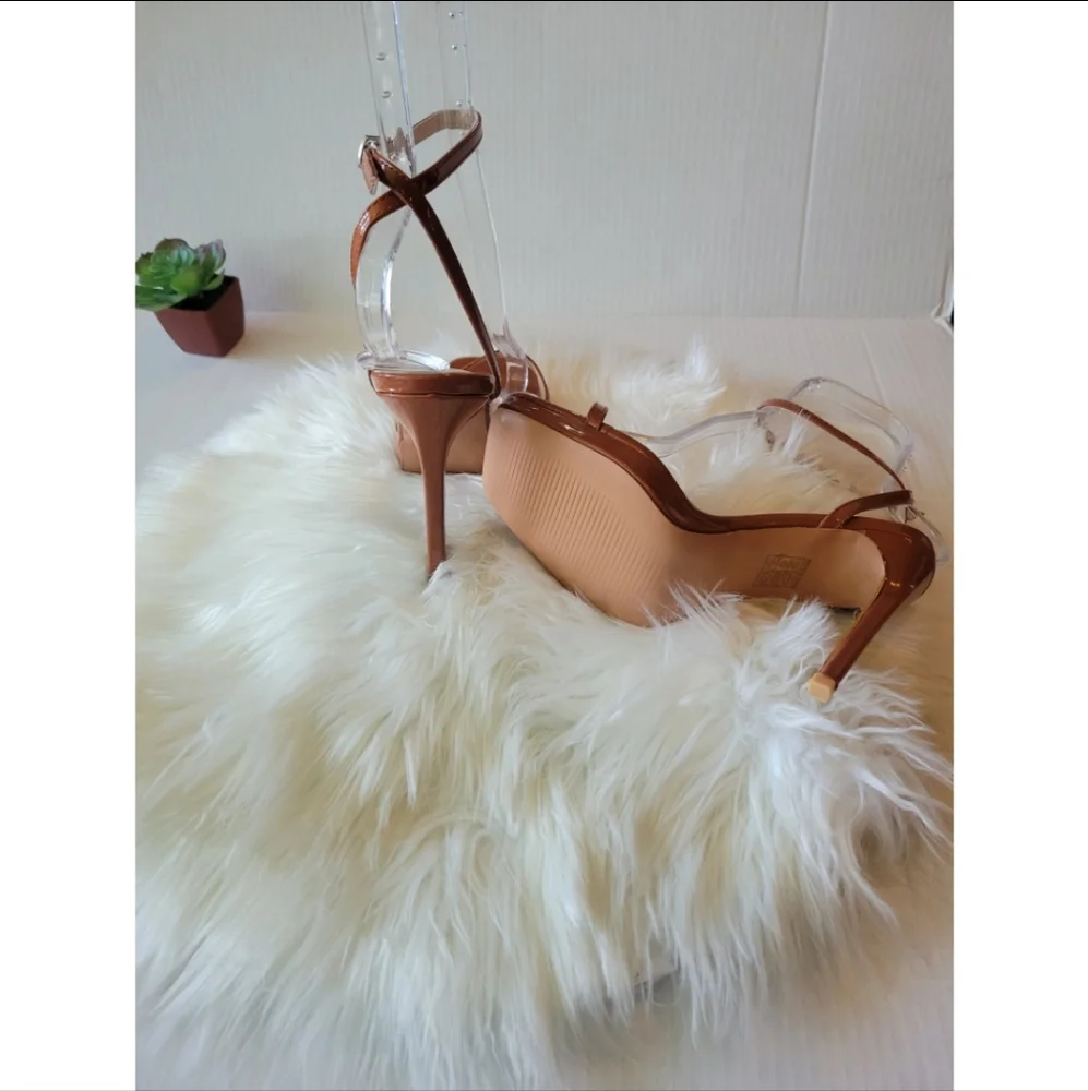 Tan Stiletto Heels with Ankle Strap
