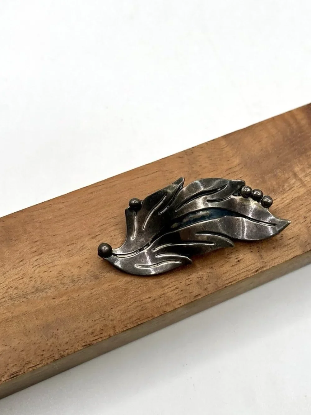 VTG Mid Century Mexican Sterling Silver Modernist Leaf Brooch Pin Mexico 14g MCM
