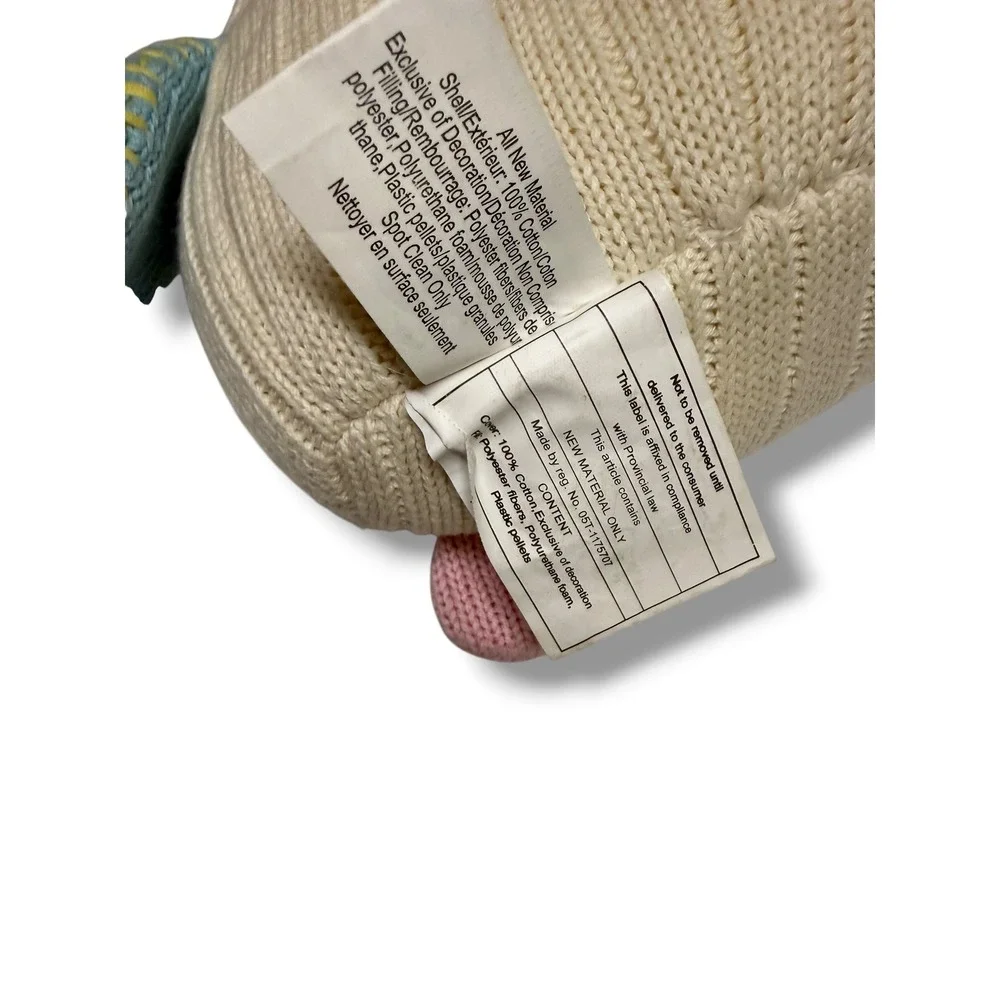 Pottery Barn Kids Knit Owl Plush Weighted Stuffed Animal Ivory Blue Pink 2007‎
