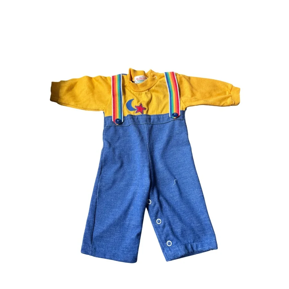 Vintage Health-tex Baby Romper 3 Mo Yellow Blue Rainbow Moon Star Made in USA