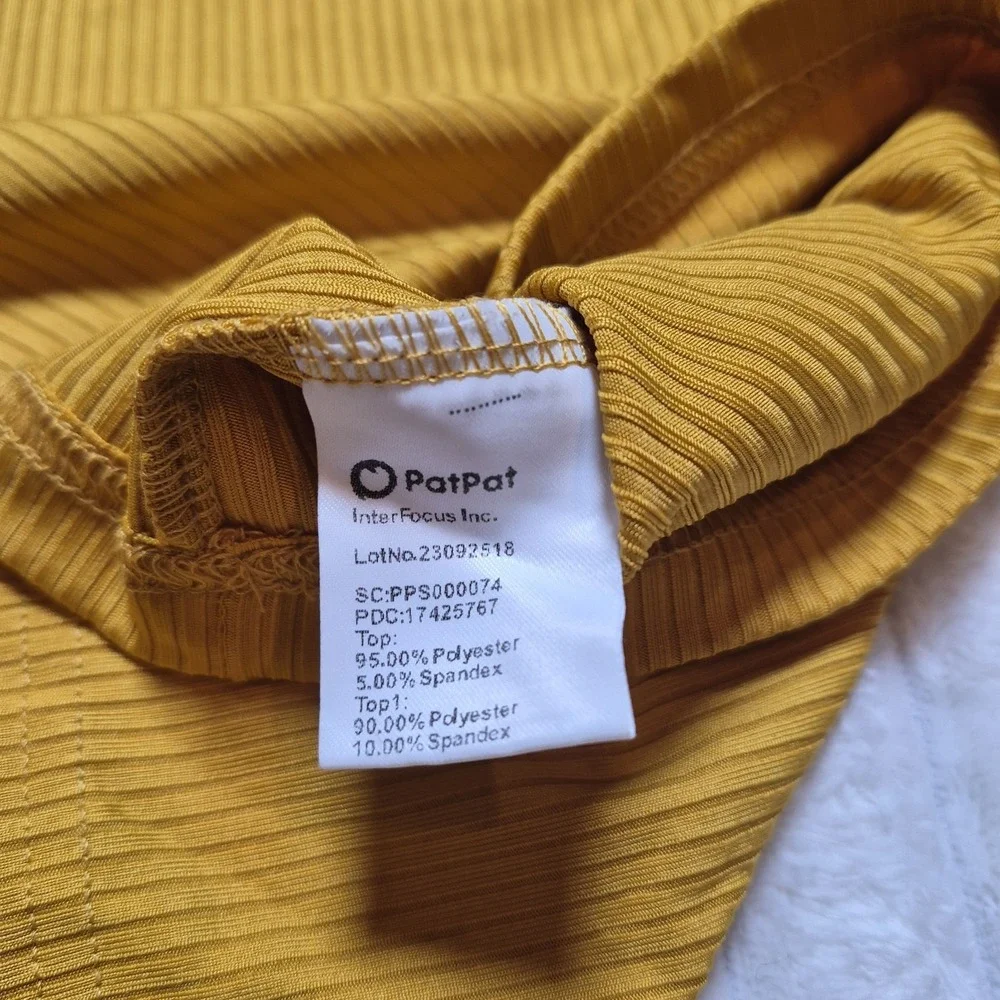 PatPat Kids Mustard Yellow Ribbed Mock Neck Popcorn Bubble Sleeve Top Size 5-6Y