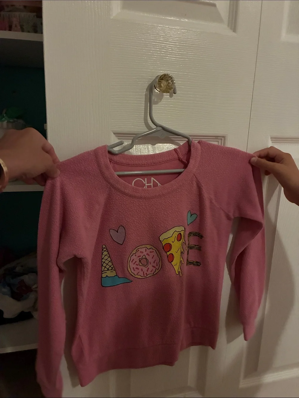 Chaser Pink Kids Sweater with Food Love Graphic