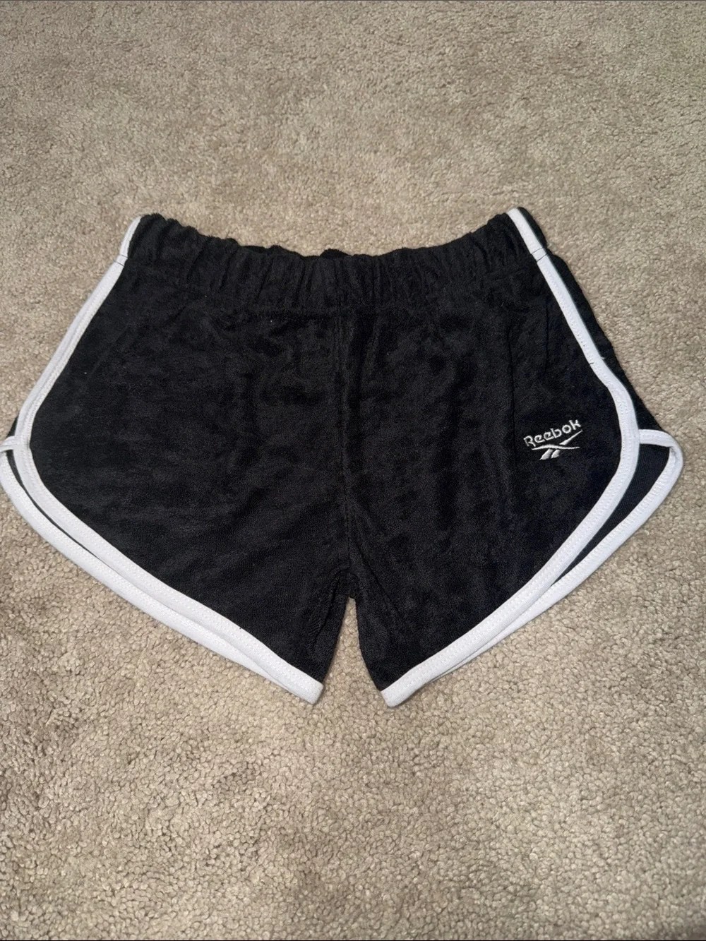 NWOT Reebok Black Terry Athletic Shorts with White Trim