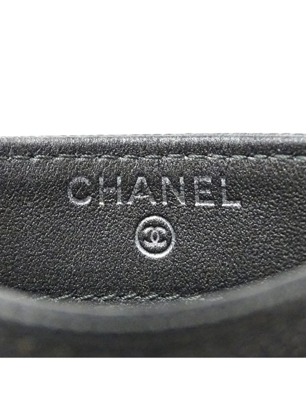 Chanel Card Case Quilted CC Filigree Caviar Leather Gray Silver Metallic