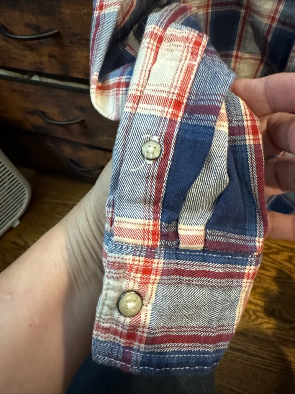 Wrangler Red, Blue & White Plaid Button-Down Shirt
