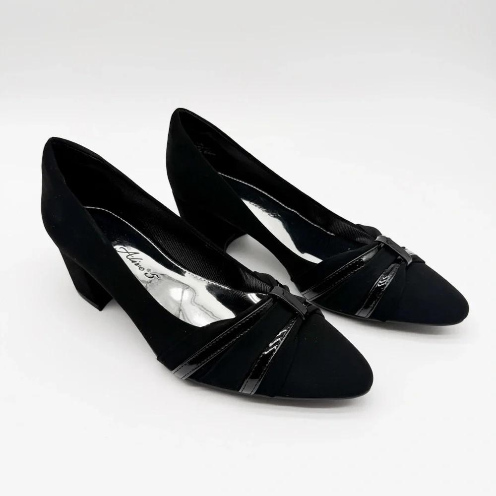 Easy Street Millie Block Heel Dress Pumps Lamy Patent Black 7.5 Narrow NEW
