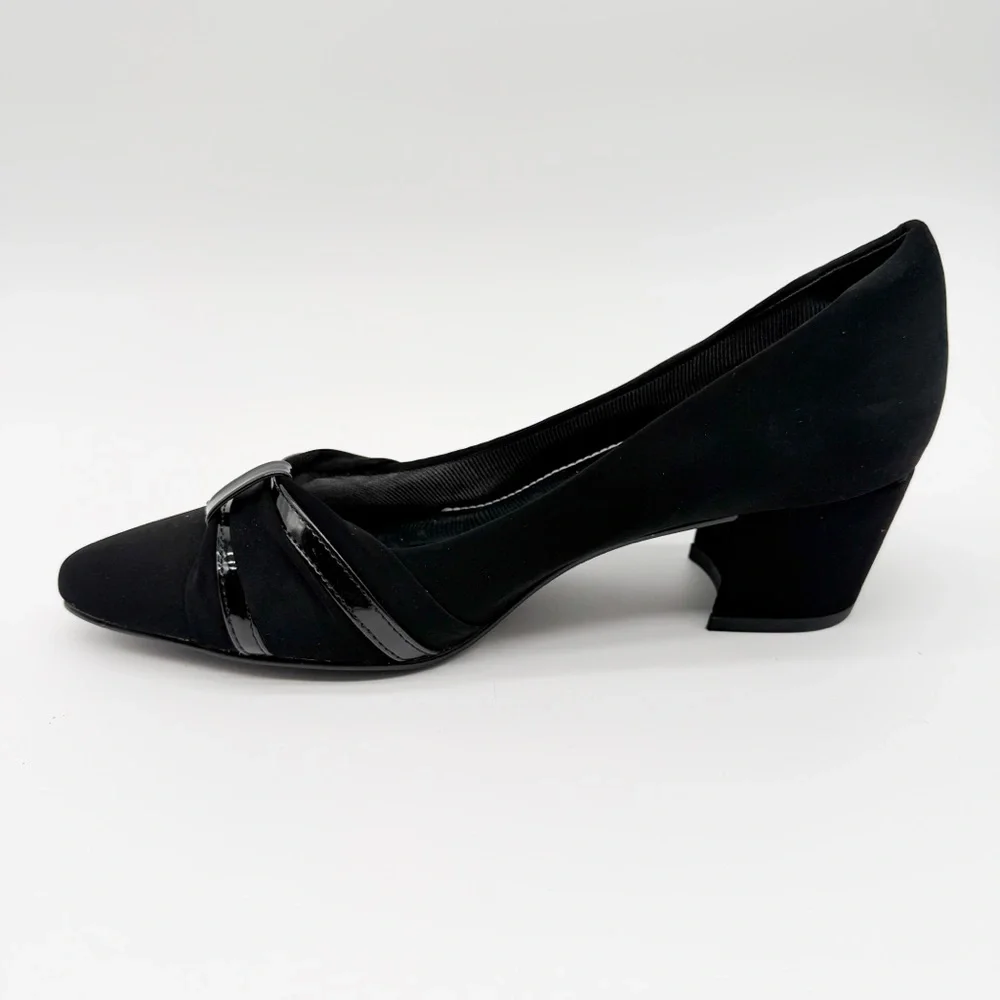 Easy Street Millie Block Heel Dress Pumps Lamy Patent Black 7.5 Narrow NEW
