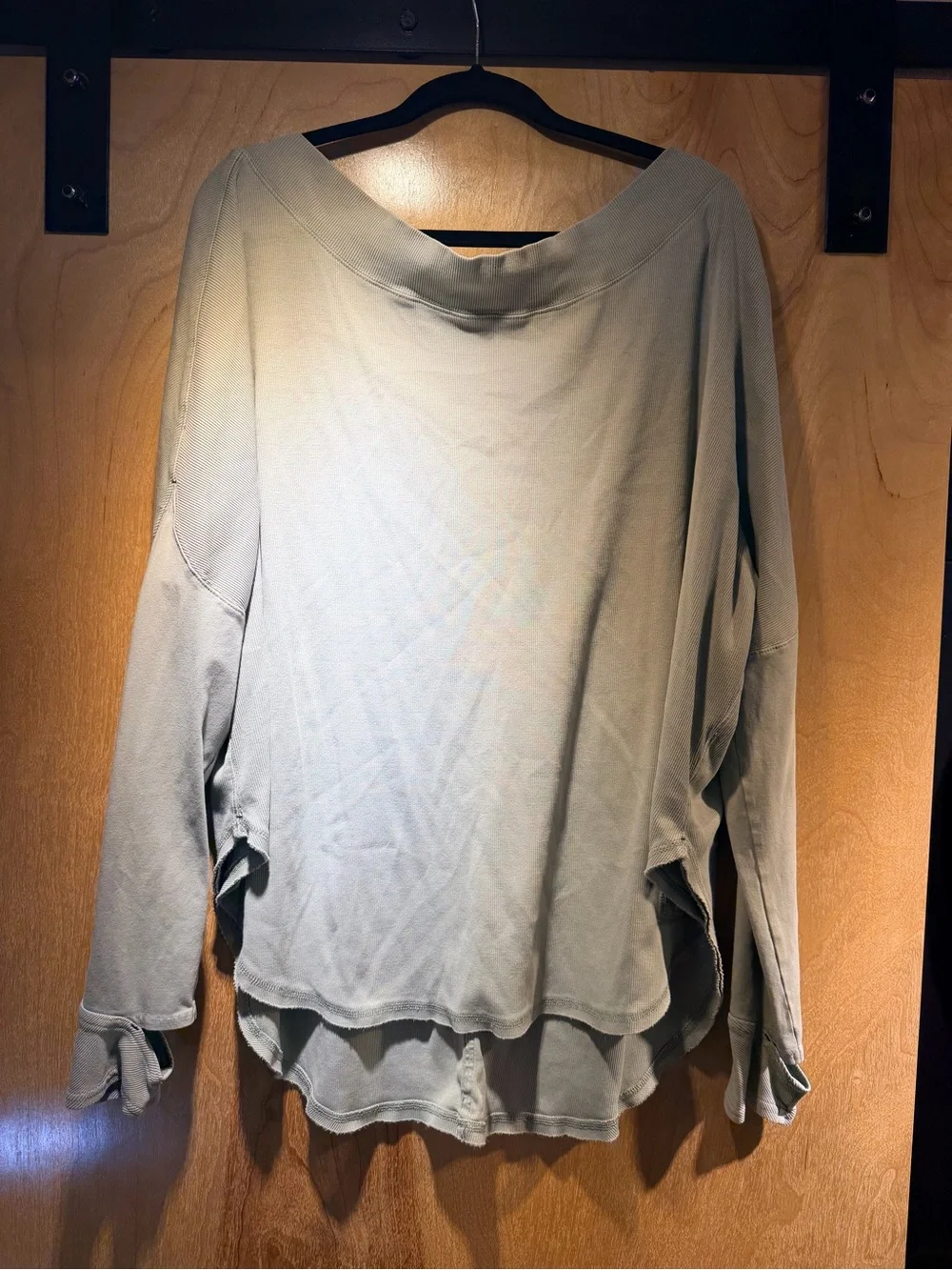 Free People Sage Green Oversized Boatneck Long Sleeve Top