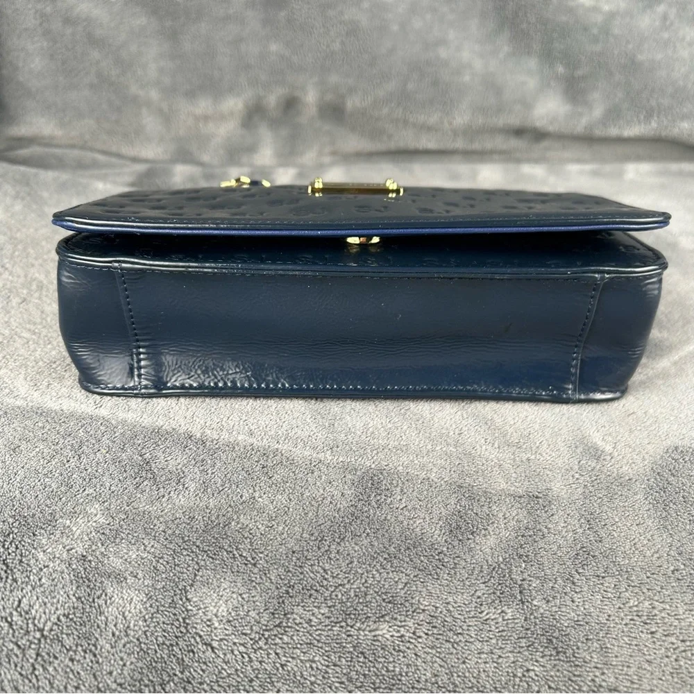 St. John Navy Blue Patent Leather Embossed SJ Monogram Chain Shoulder Bag