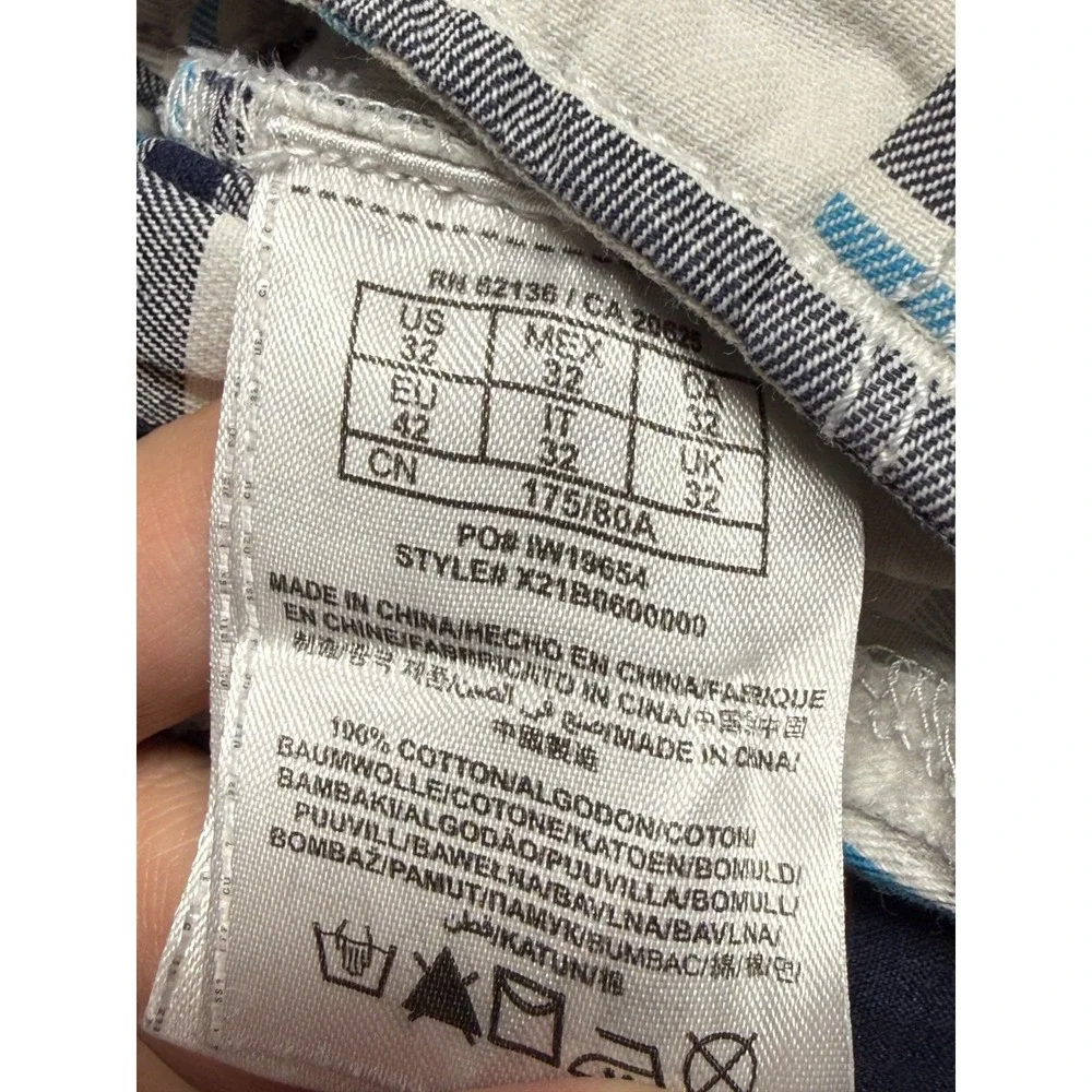 Guess‎ Cargo Shorts Mens 32 White Multi Plaid Cotton Stretch Utility Pockets