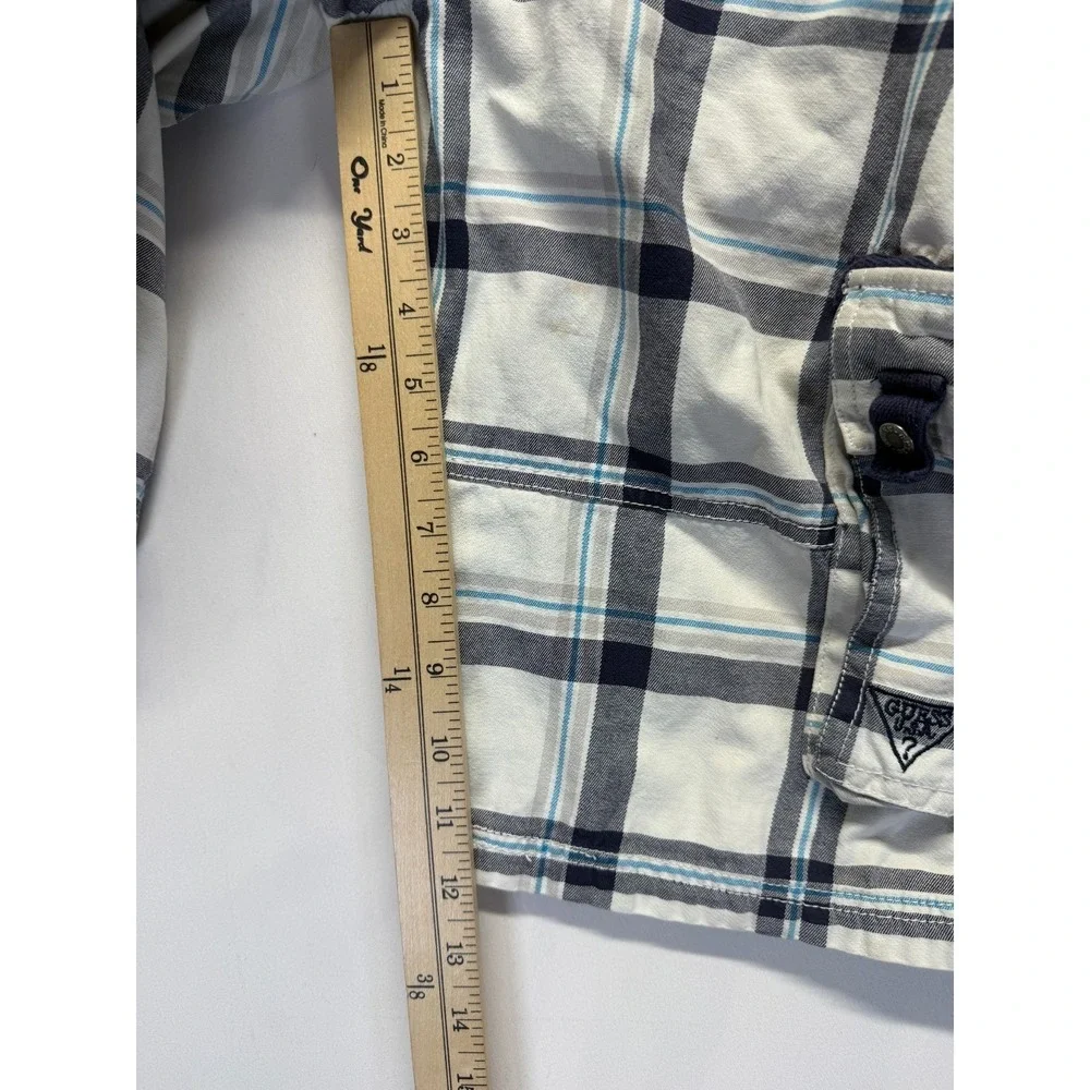 Guess‎ Cargo Shorts Mens 32 White Multi Plaid Cotton Stretch Utility Pockets