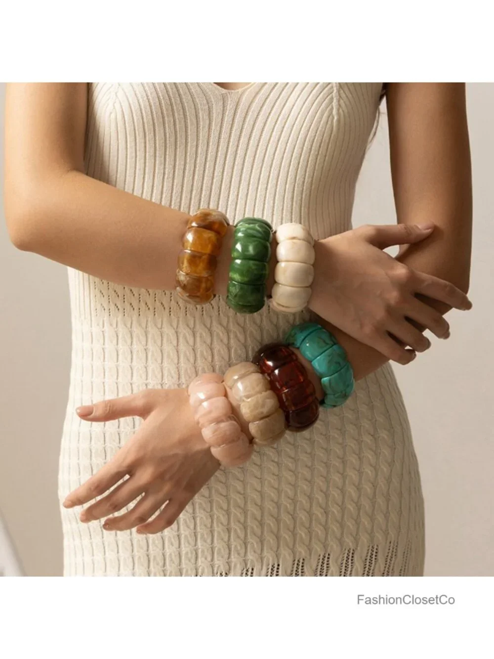 Acrylic Chunky Bangle Bracelet - Resin Stretch Stackable Cuff