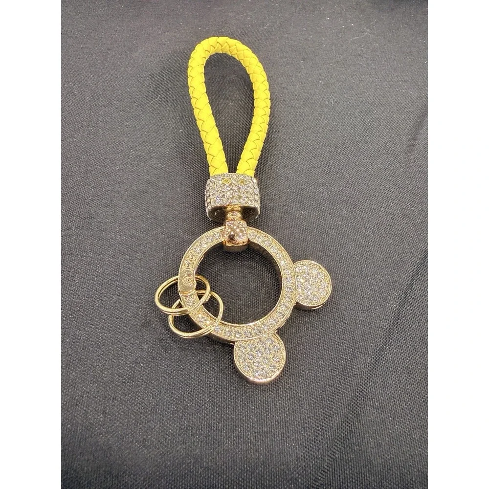 Leather Braided Rope Keychain Pendant Key Car Holder Keyring Mickey Ears Yellow