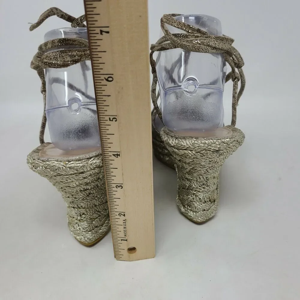 Stuart Weitzman Gold Snake Espadrille Wedge Heel Women's 8 Leg Tie Lace Up Shoes