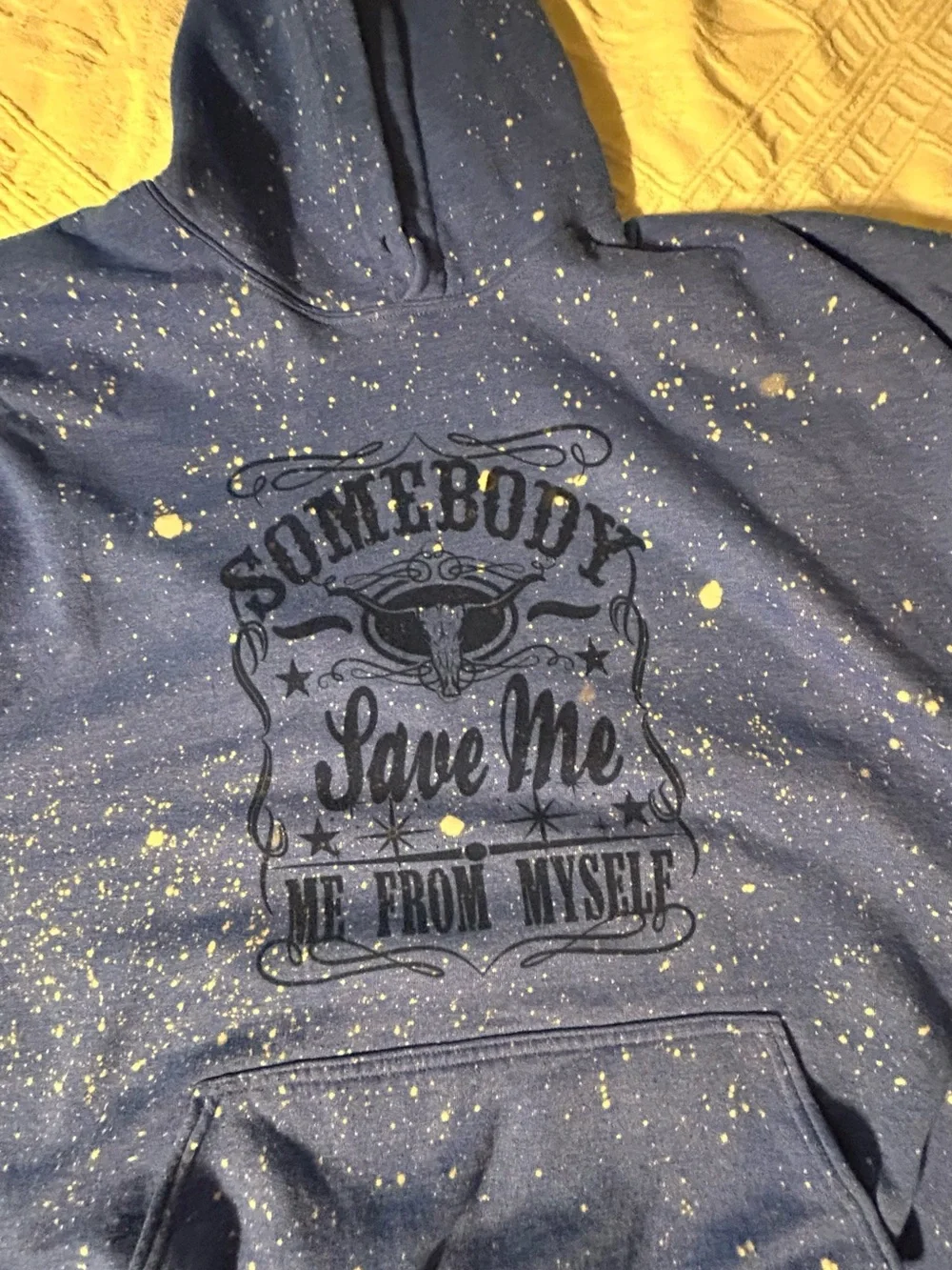 Gildan Blue Men's 'Save Me' Graphic Hoodie with Speckled Design