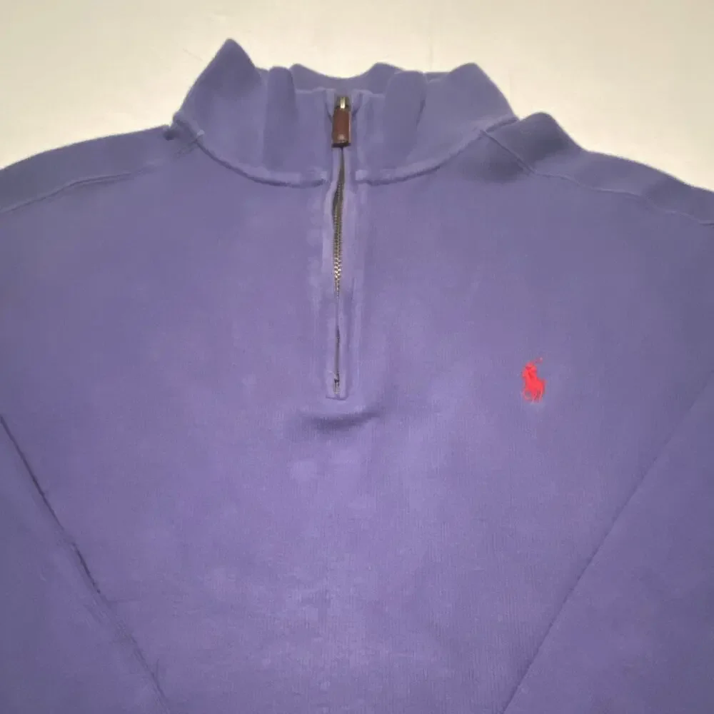 Polo by Ralph Lauren Mens L Purple 1/4 Zip Mock Neck Cotton Knit Logo Sweater