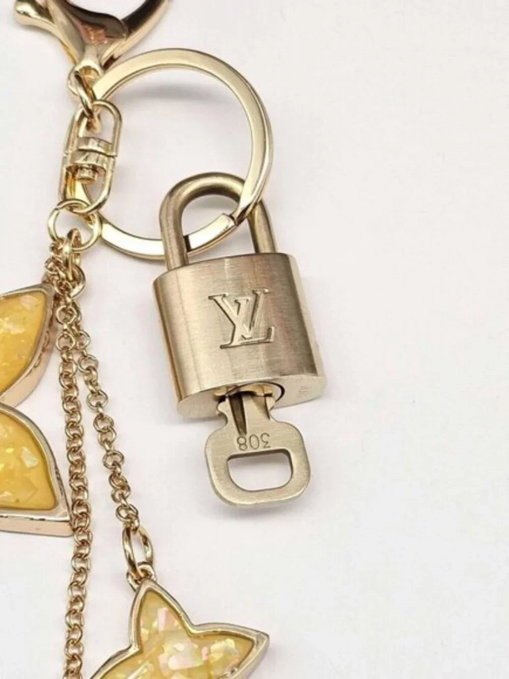 LV Gold Padlock 🔑 Authentic Louis Vuitton Charm + Unbranded Flower Keychain