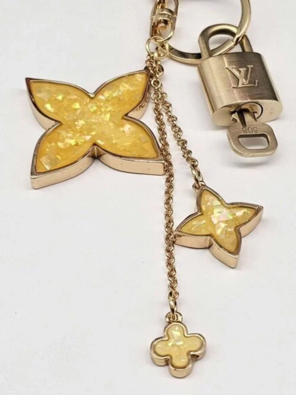 LV Gold Padlock 🔑 Authentic Louis Vuitton Charm + Unbranded Flower Keychain