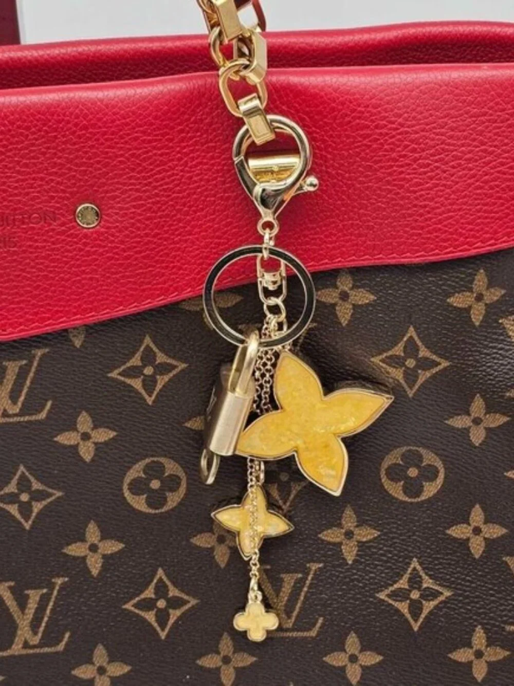 LV Gold Padlock 🔑 Authentic Louis Vuitton Charm + Unbranded Flower Keychain