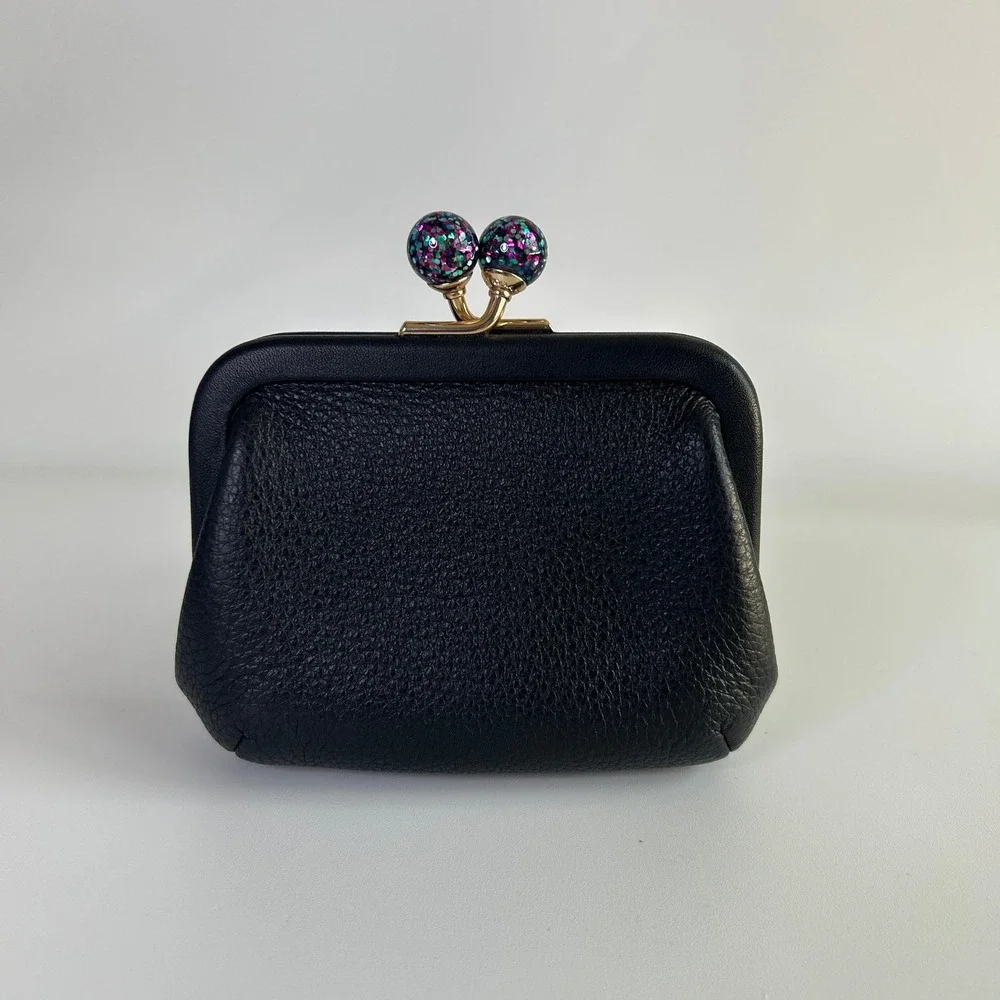 Coach Nora Kisslock Black Pebbled Leather Card Case C2132 NEW