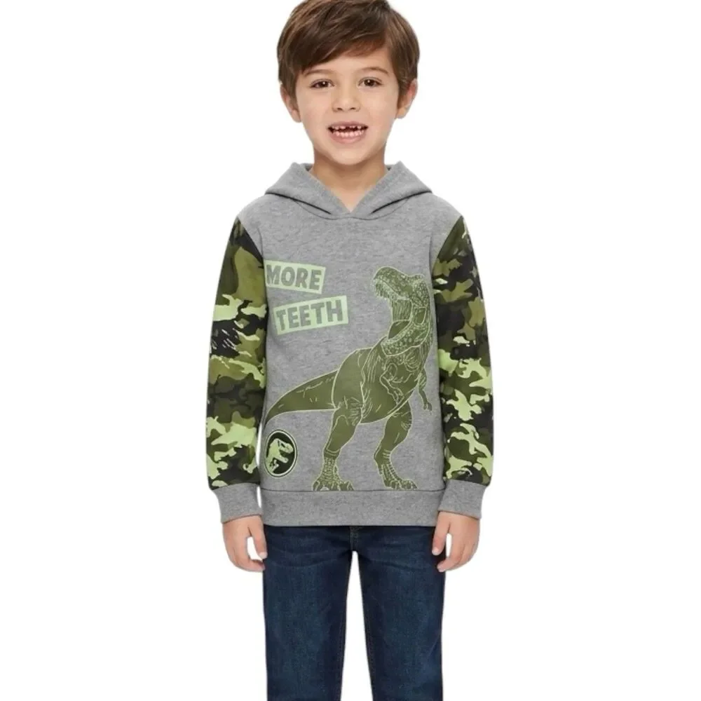 Jurassic World Boys Hoodie Sz 7 Dinosaur Camo Sweatshirt Gray More Teeth School