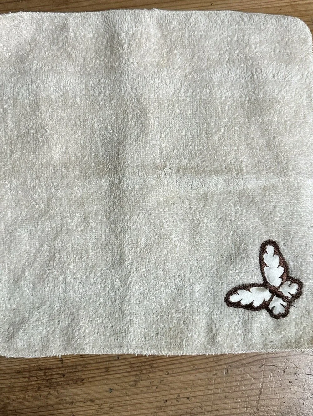 Vintage 70s Boho Butterfly Towel Set | Cream & Brown Fringed  Retro Home Decor