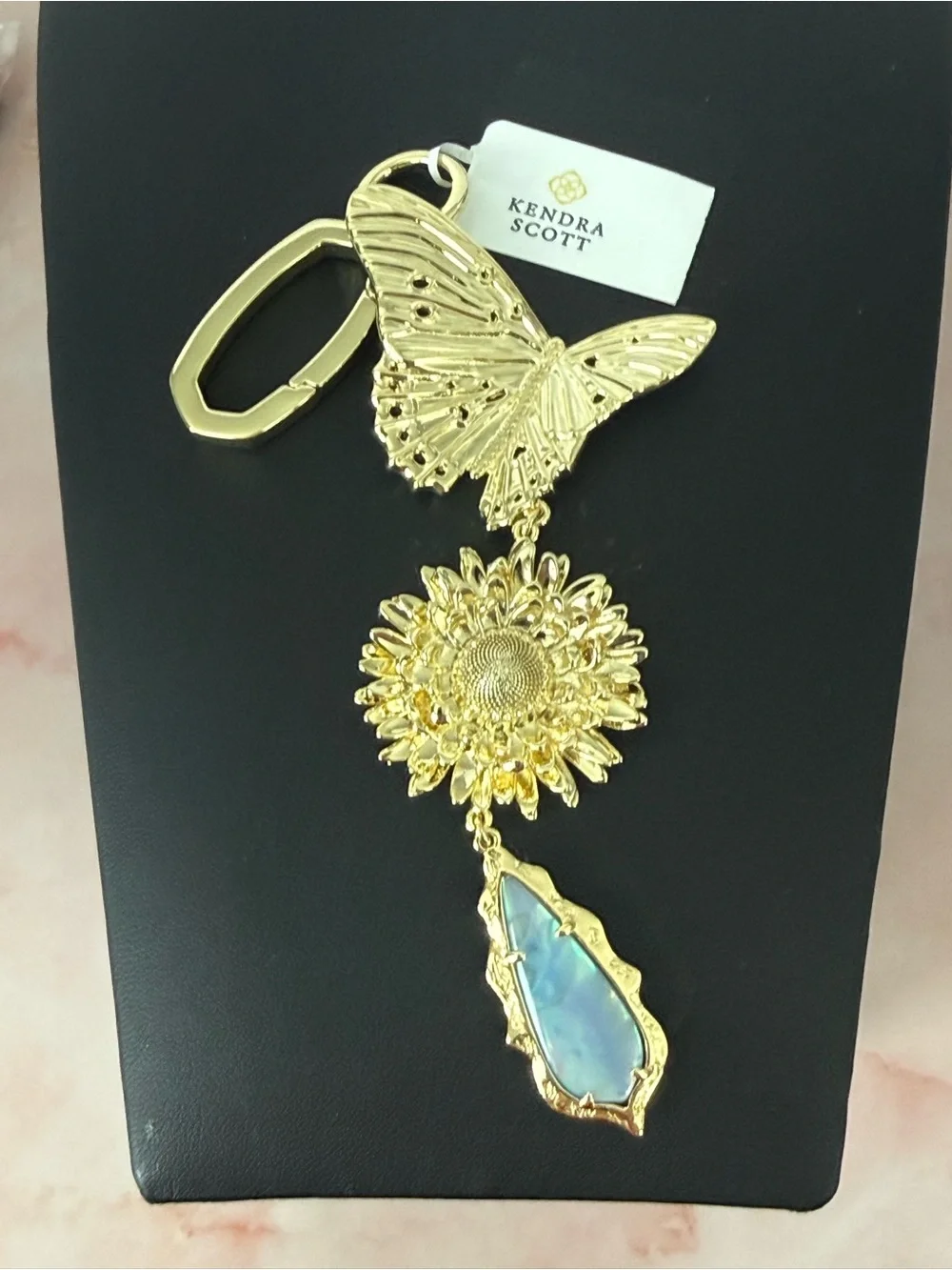 Kendra Scott | Gold Butterfly & Sunflower Bag Charm/Keychain w/Blue Opal Charm