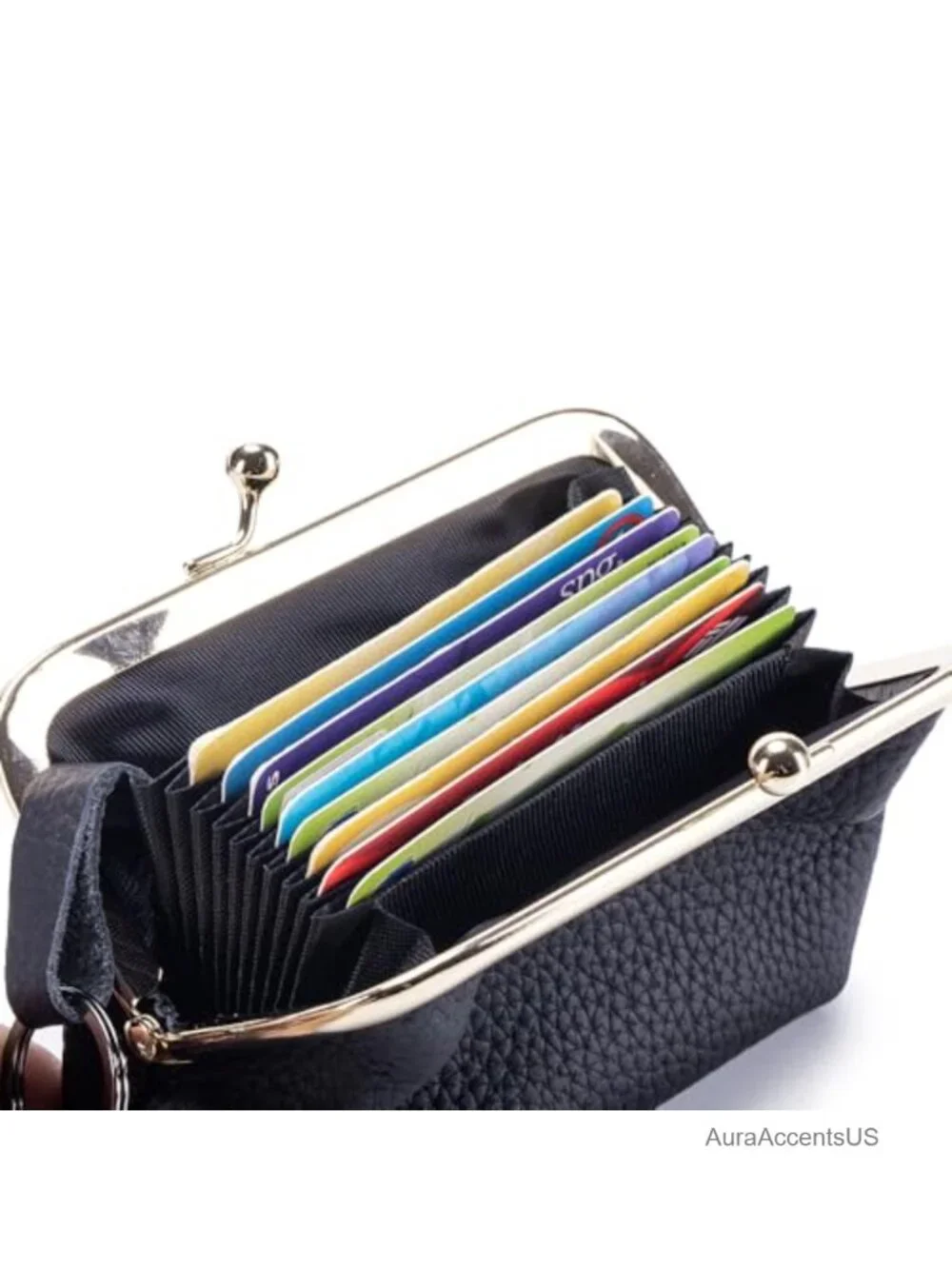 Genuine Leather Clip Coin Purse with Key Ring Mini Card Holder Wallet Kiss Lock