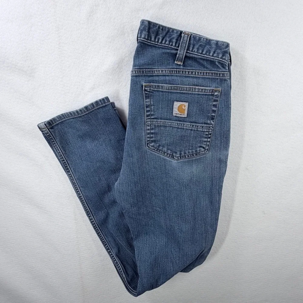 Carhartt Straight Fit Jeans Mens 33x34 Blue Medium Wash Denim Workwear Pants