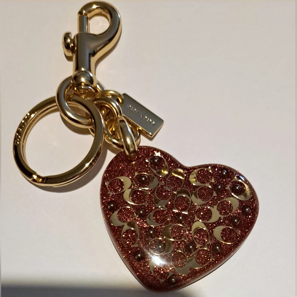 Coach Glitter Heart Keychain Bag Charm NWOT