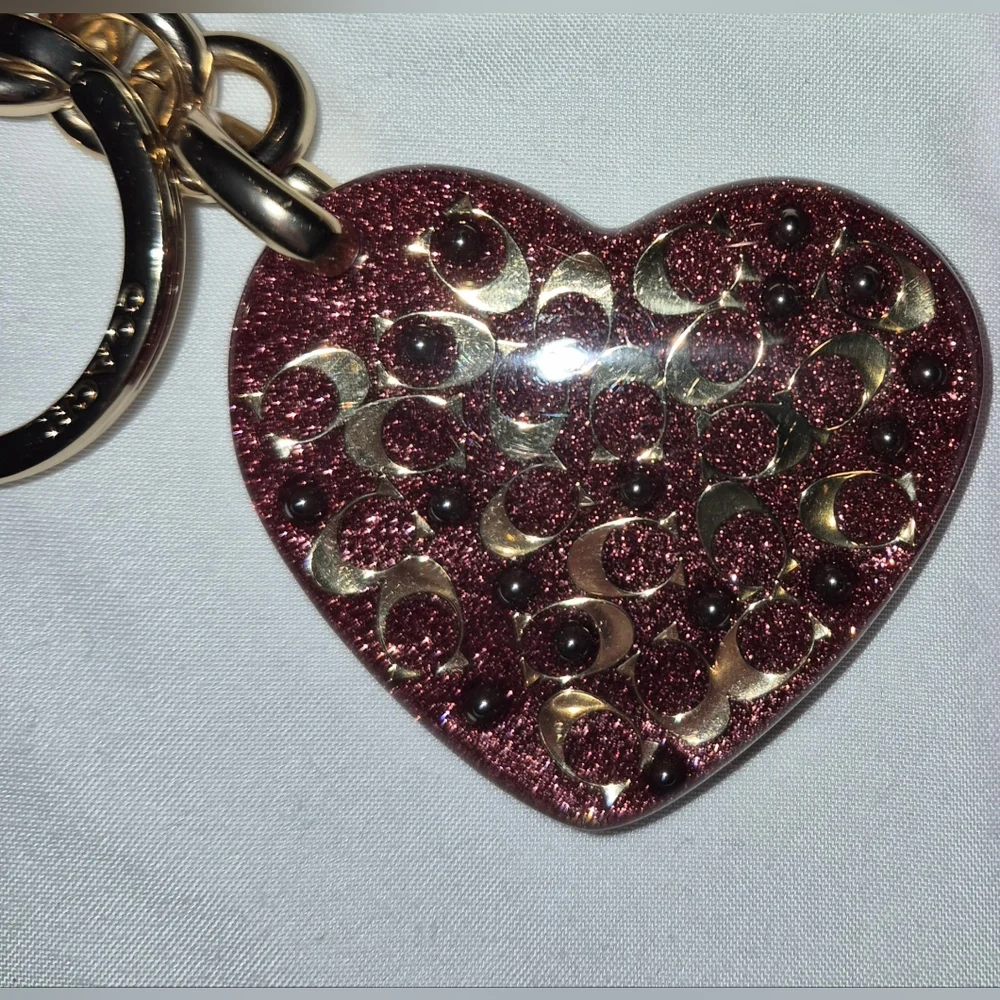 Coach Glitter Heart Keychain Bag Charm NWOT