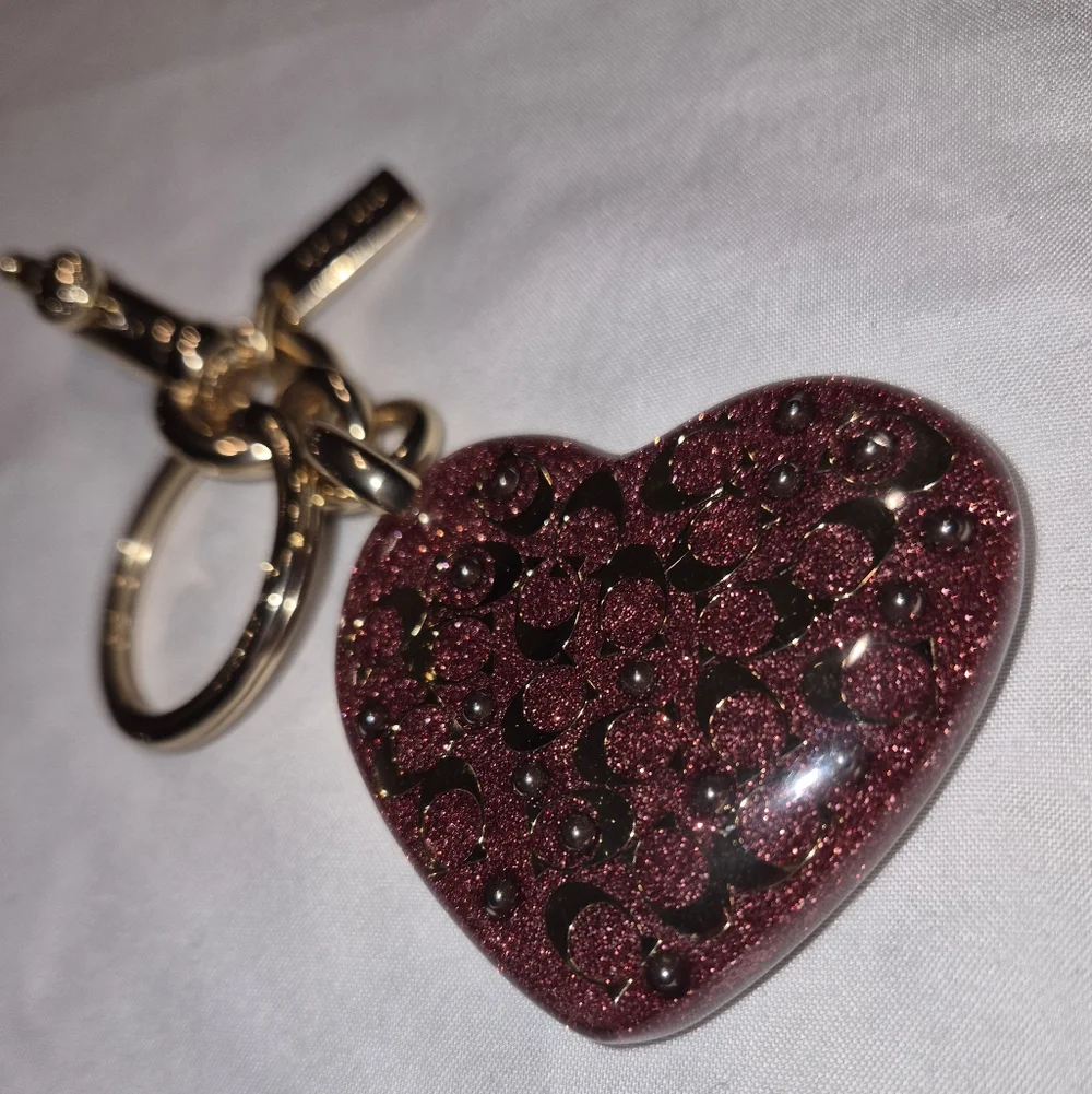 Coach Glitter Heart Keychain Bag Charm NWOT