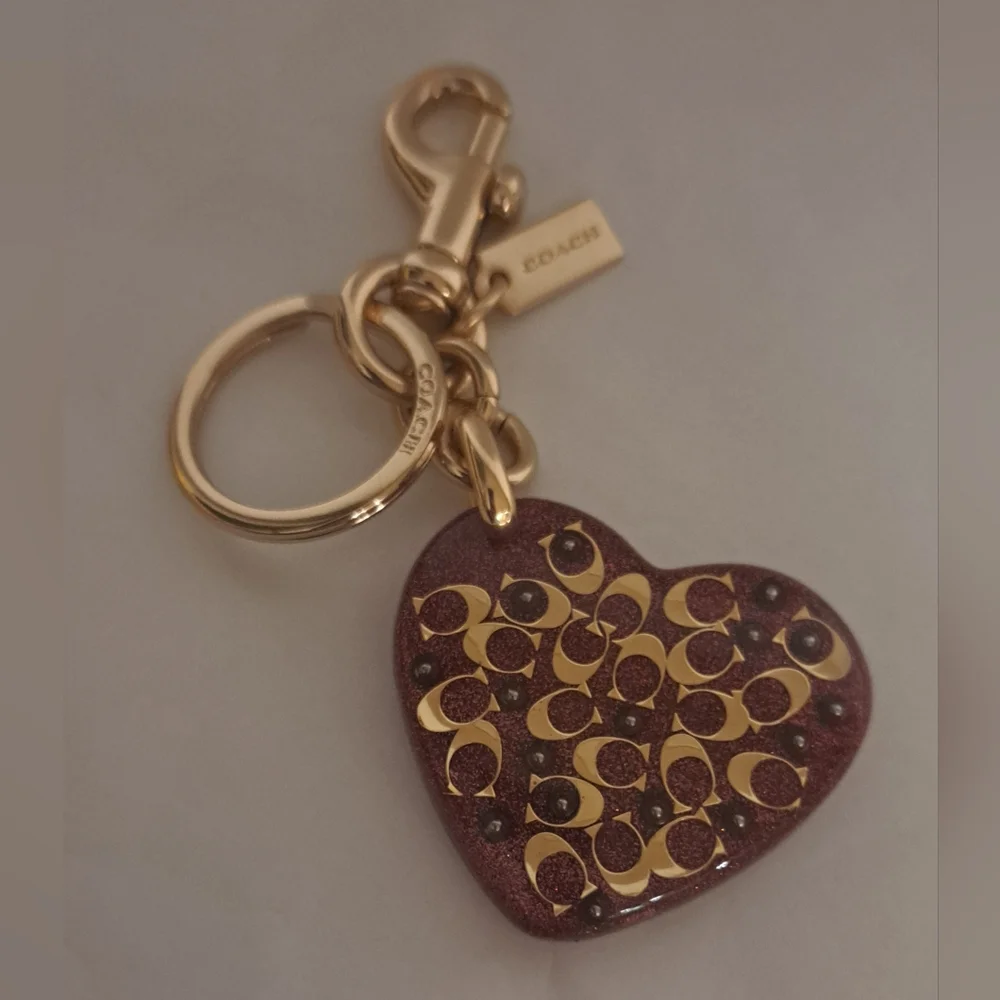 Coach Glitter Heart Keychain Bag Charm NWOT