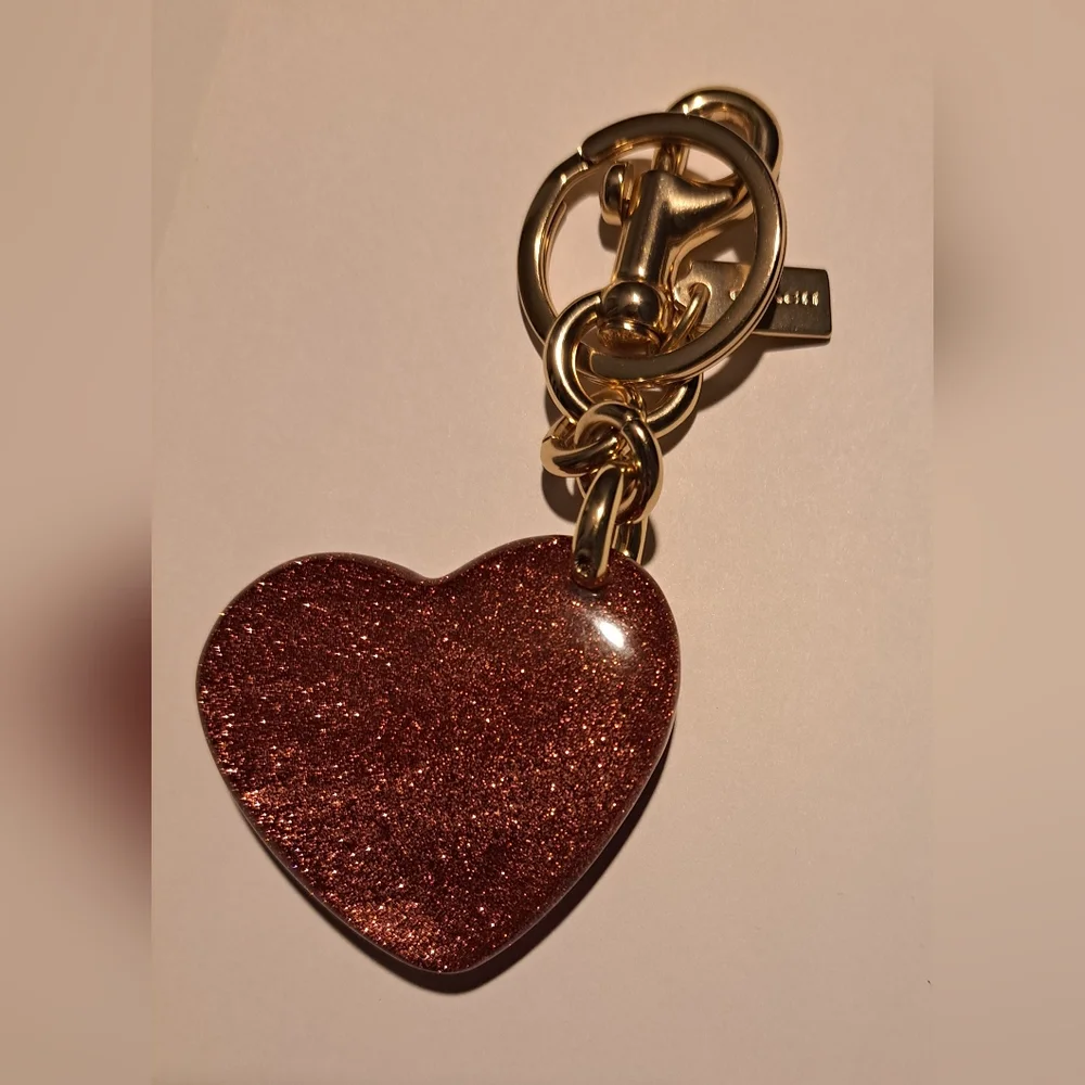 Coach Glitter Heart Keychain Bag Charm NWOT