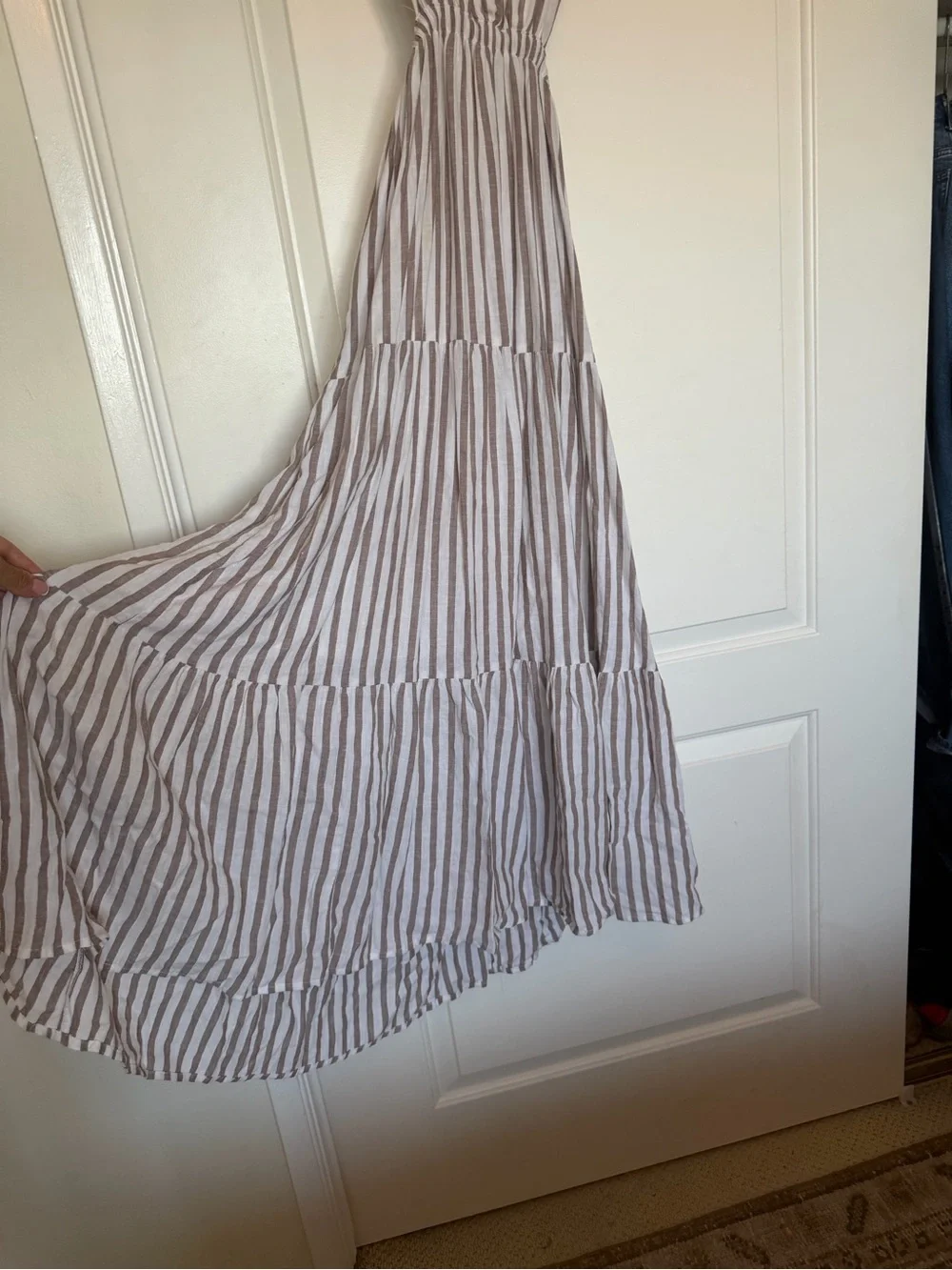 Abercrombie & Fitch Taupe and White Striped Sleeveless Maxi Dress
