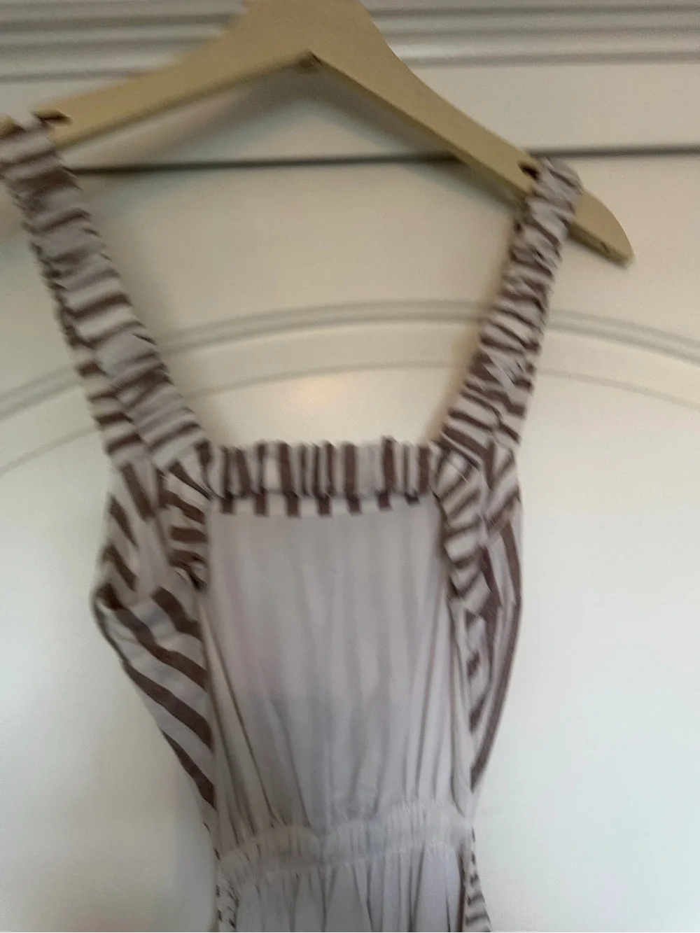 Abercrombie & Fitch Taupe and White Striped Sleeveless Maxi Dress