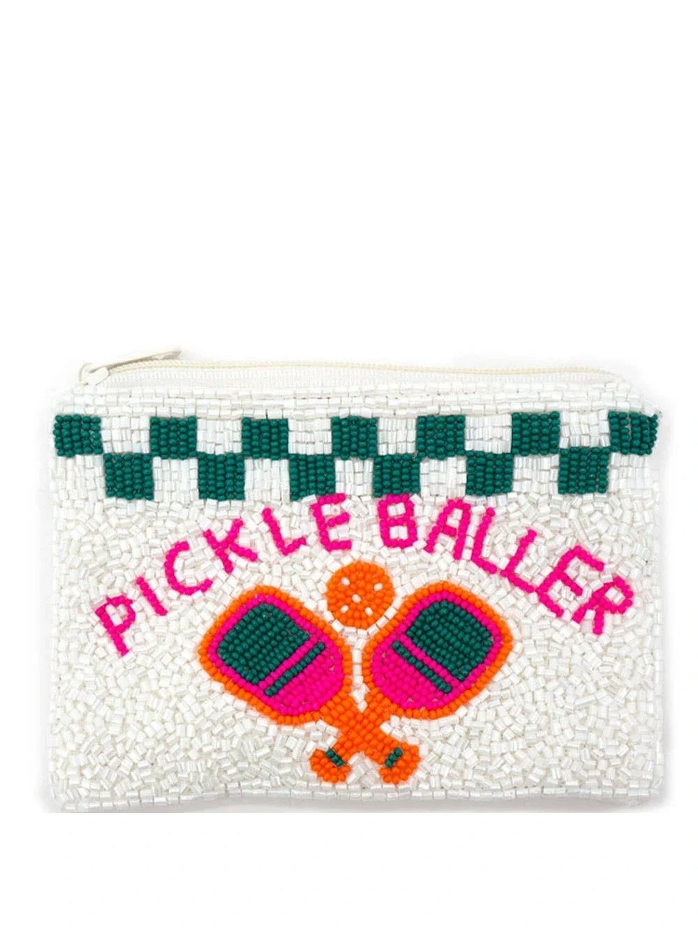 Pickleball Beaded Coin Purse Zip Pouch Pickle Baller Change Wallet